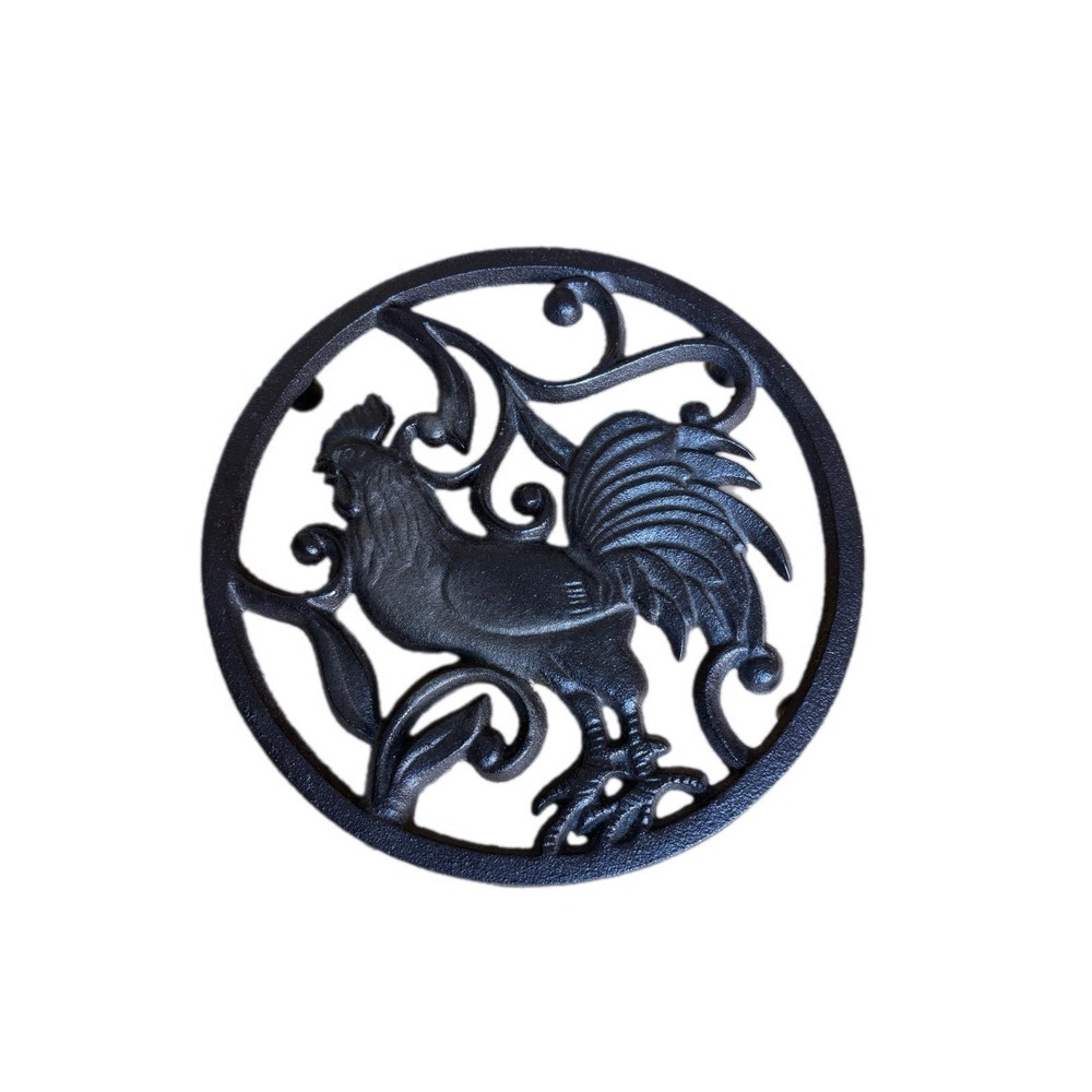Rooster Trivet Black Cast Iron Scrollwork Farmhouse 8 in Rustic Charming Decor - Picture 6 of 7